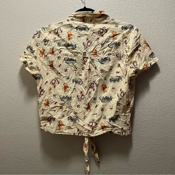 Disney Winnie the Pooh Retro 90s Yellow Short Sleeve Button Front Crop Top Sz XS - Picture 3 of 6